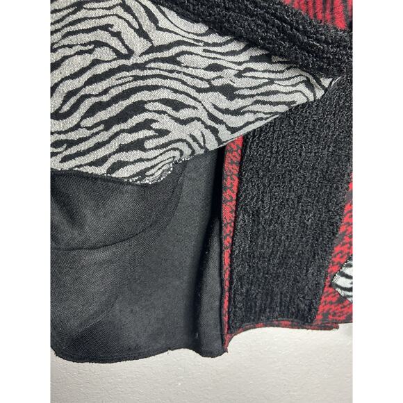 Ali Miles Patchwork Animal Print Jacket Sweater Black Red Wool Blend Size Small - Picture 5 of 10